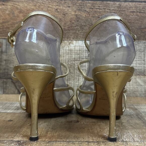 Max Studio Strappy Stiletto Heels Champagne Gold Leather Size 10 - Picture 8 of 12